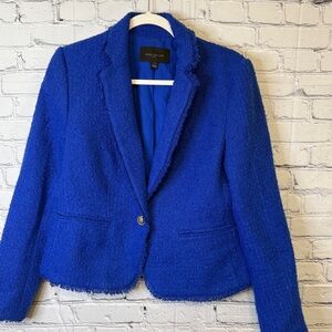 Ann Taylor Factory Blue Tweed Blazer Cropped Jacket Size 6